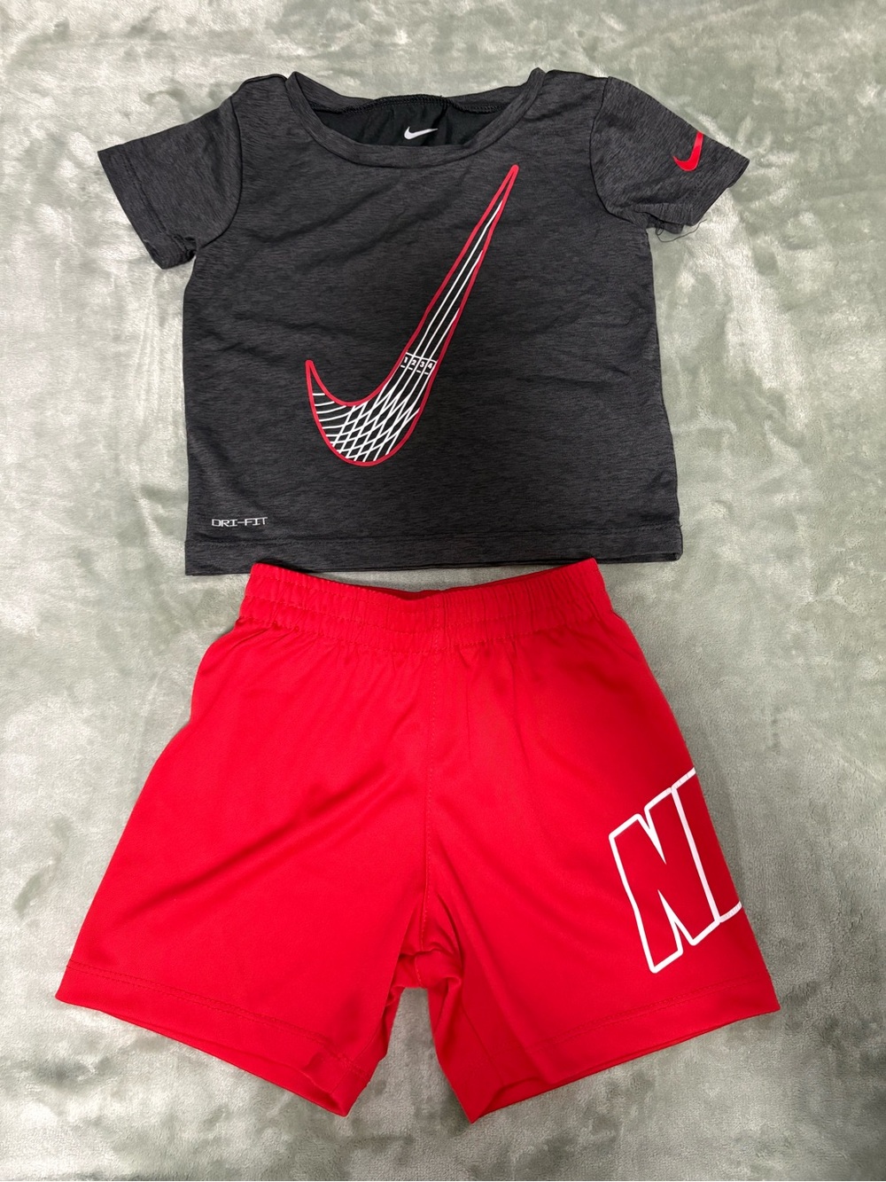 Nike Black Tee with Red Swoosh & Red Athletic Shorts